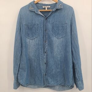 True Freedom Blue Denim Button-Down Shirt Blouse